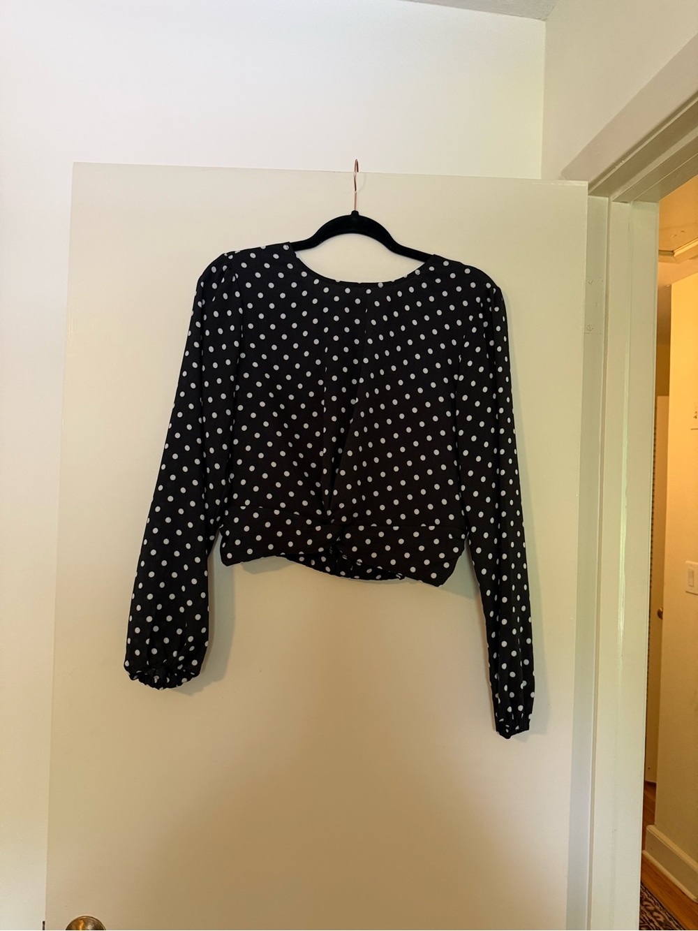 MINKPINK Black with White Polka Dot Long-Sleeve Blouse